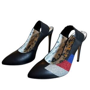 Gucci Sylvie Web Slingback Black Leather Pumps  Stiletto Heel EU 37 US 7